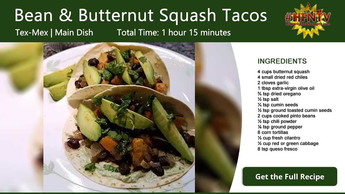 Bean & Butternut Squash Tacos Recipe Card