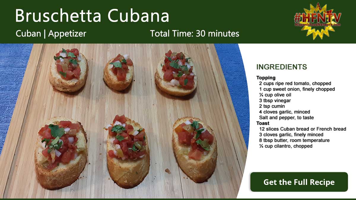 Cuban Style Bruschetta ~ Bruschetta Cubana Recipe Card