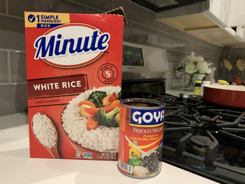 White Rice and Goya Seasoned Black Beans