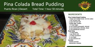 Pina Colada Bread Pudding Recipe Card