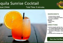 Tequila Sunrise Cocktail Recipe Card