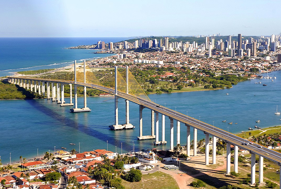 Aerial view of Natal, capital of the state of Rio Grande do Norte, Brazil. Highlight for the Newton Navarro Bridge, at the mouth of the Potenji River.
