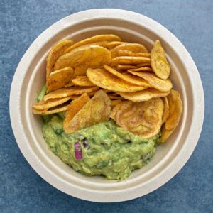 Fried Plantain Chips with Guacamole Dip