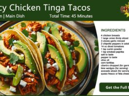 Spicy Chicken Tinga Tacos with Avocado and Lime on a Plate